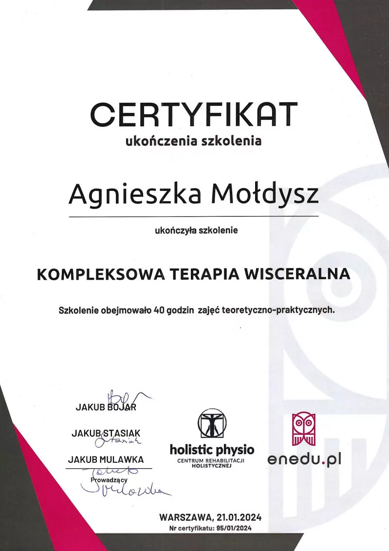 Agnieszka Mołdysz - certyfikat