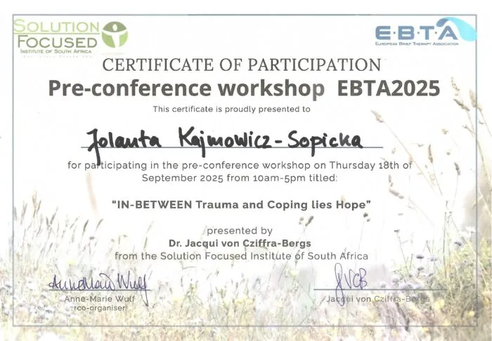 Jola Sopicka - certyfikat