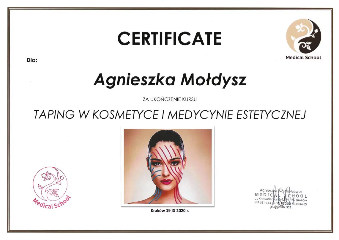 Agnieszka Mołdysz - certyfikat