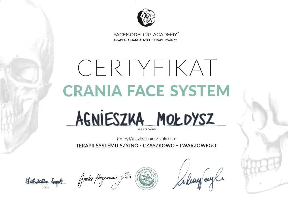 Agnieszka Mołdysz - certyfikat