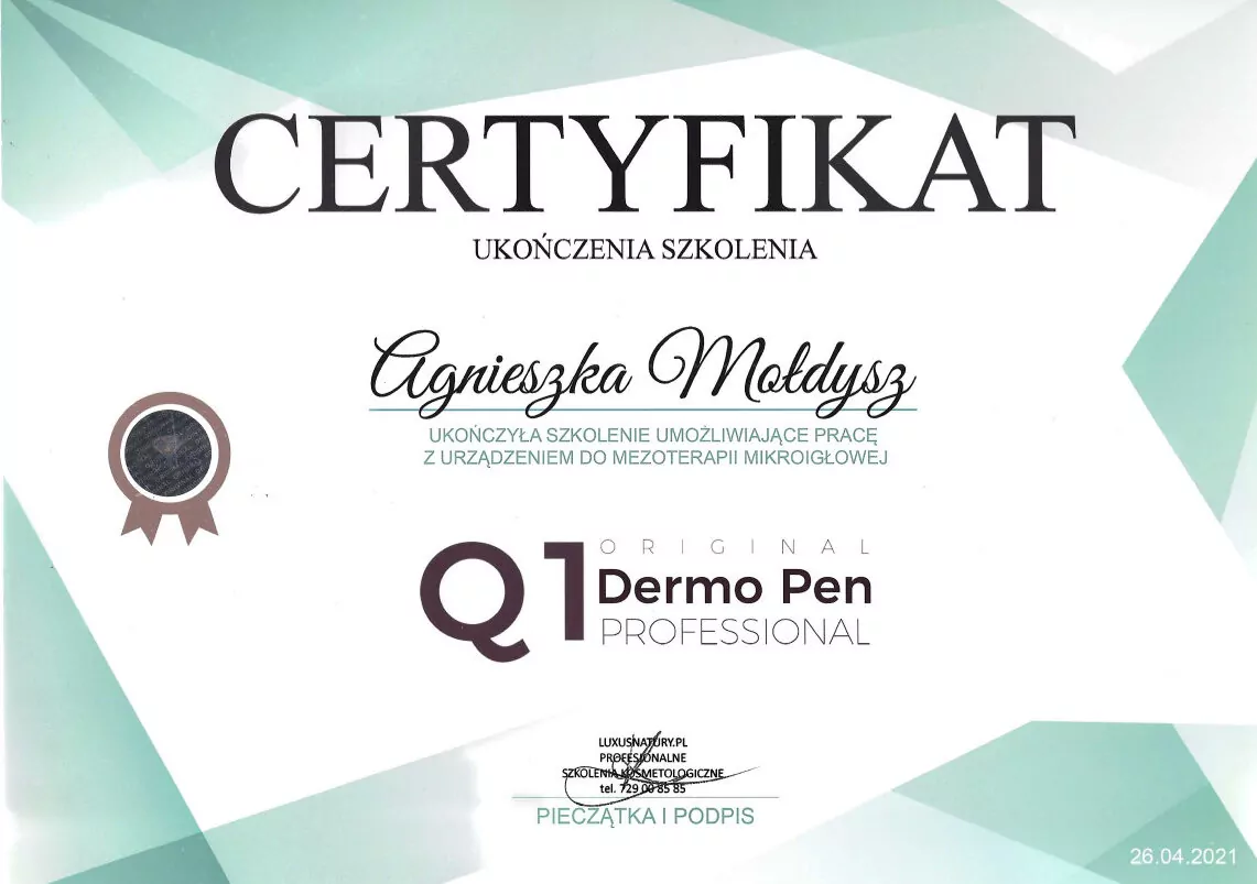 Agnieszka Mołdysz - certyfikat
