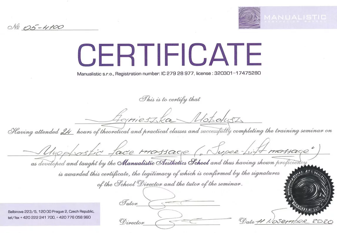 Agnieszka Mołdysz - certyfikat