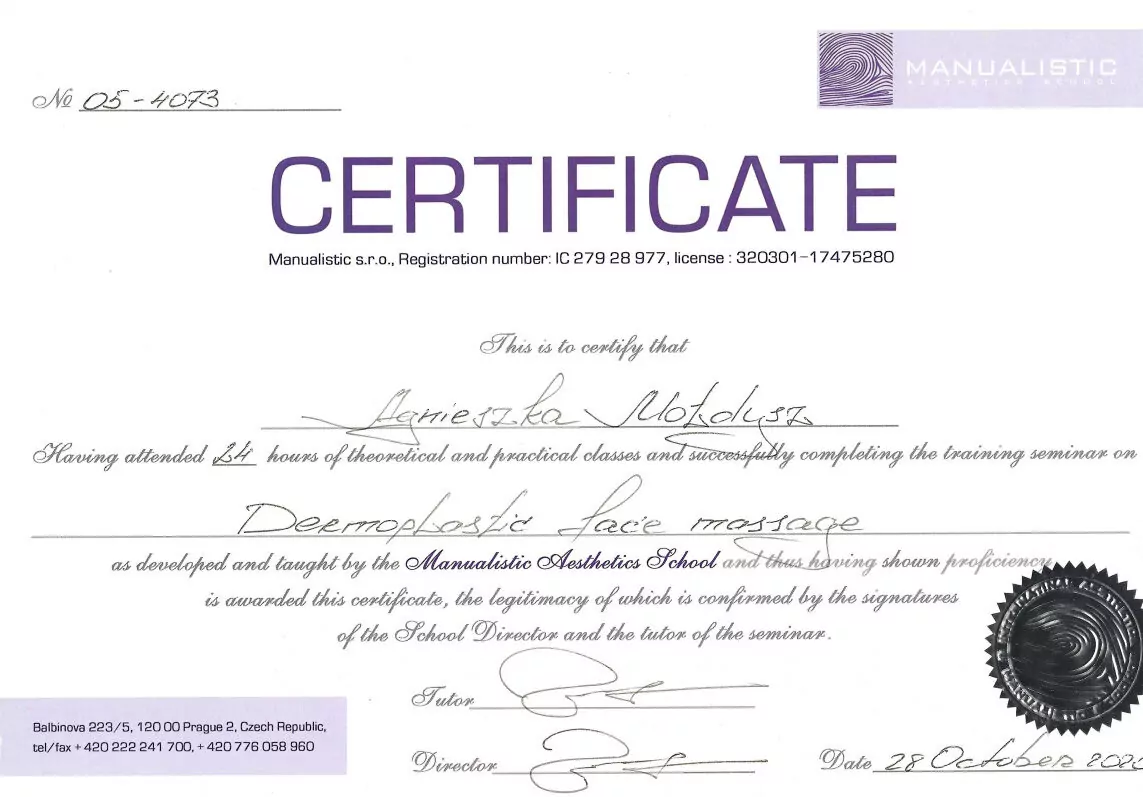 Agnieszka Mołdysz - certyfikat
