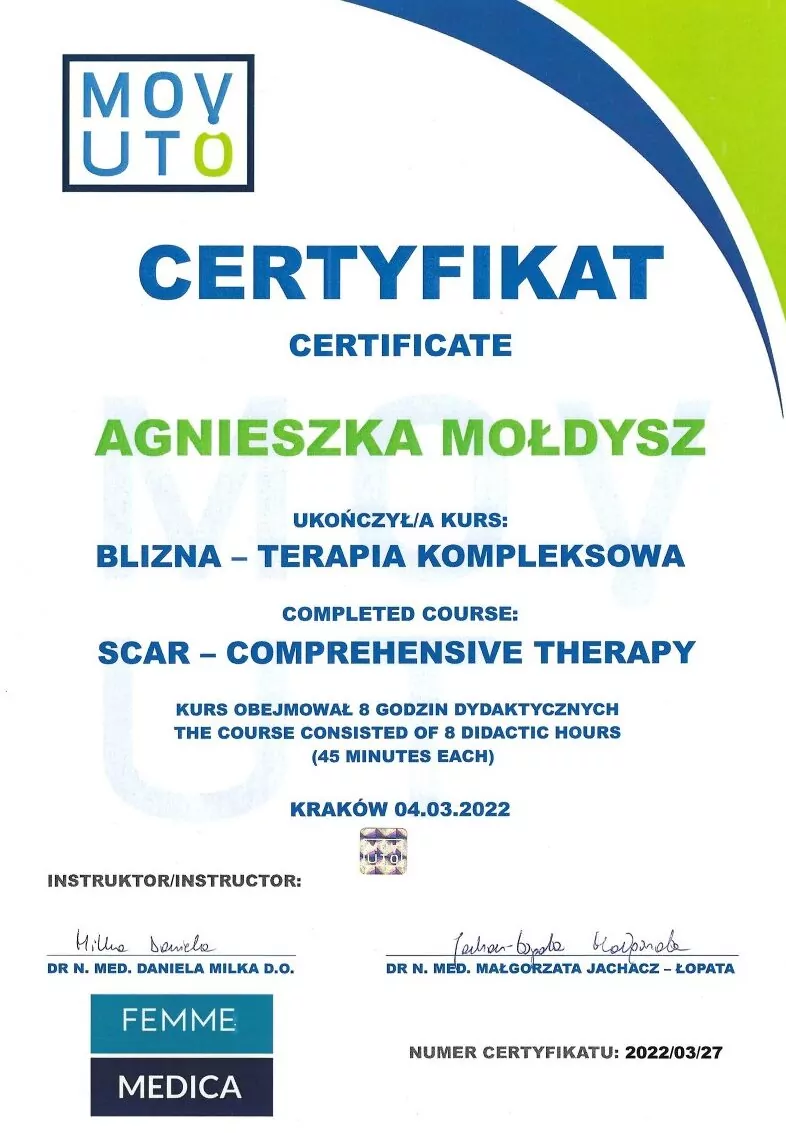 Agnieszka Mołdysz - certyfikat